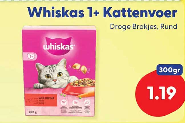 Whiskas 1+ Kattenvoer Droge Brokjes, Rund