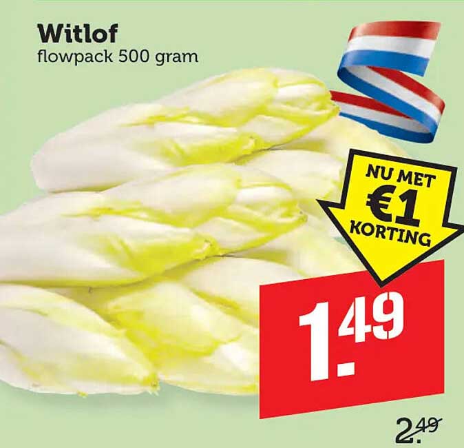 Witlof flowpack 500 gram NU MET €1 KORTING