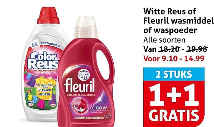 Witte Reus of Fleuril wasmiddel of waspoeder 2 stuks 1+1 gratis
