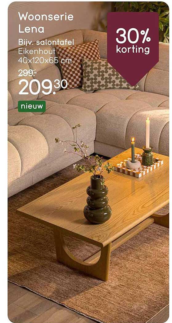 Woonserie Lena Bijv. salontafel Eikenhout 40x120x65 cm 30% korting