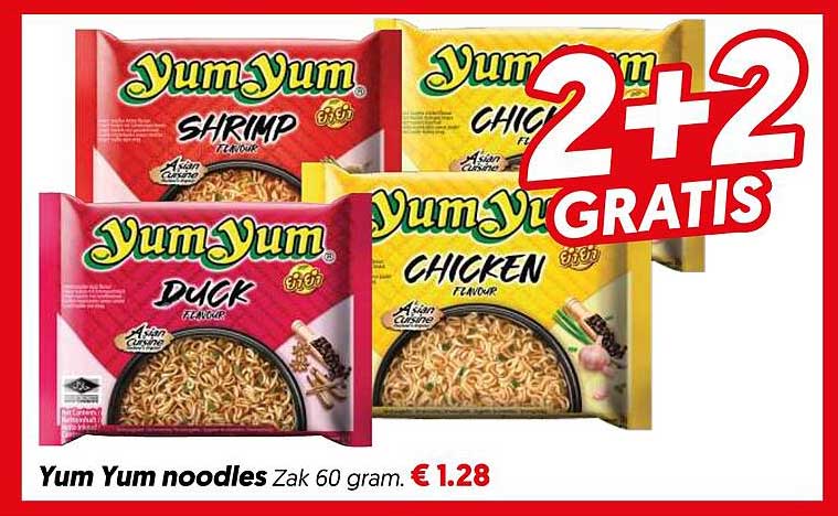 Yum Yum noodles Zak 60 gram 2+2 GRATIS