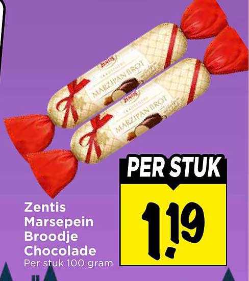 Zentis Marsepein Broodje Chocolade Per stuk 100 gram