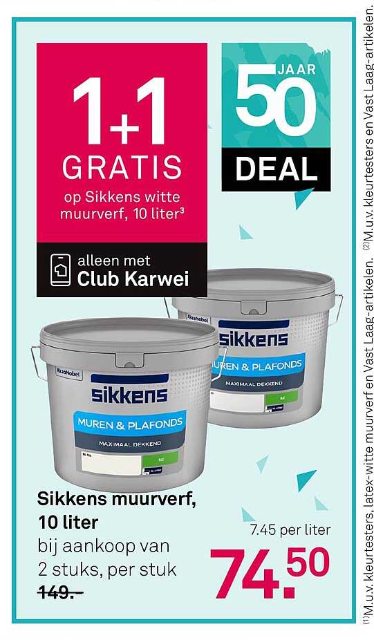 1+1 GRATIS op Sikkens witte muurverf, 10 liter