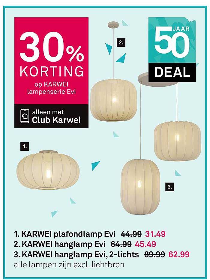 30% KORTING op KARWEI lampenserie Evi