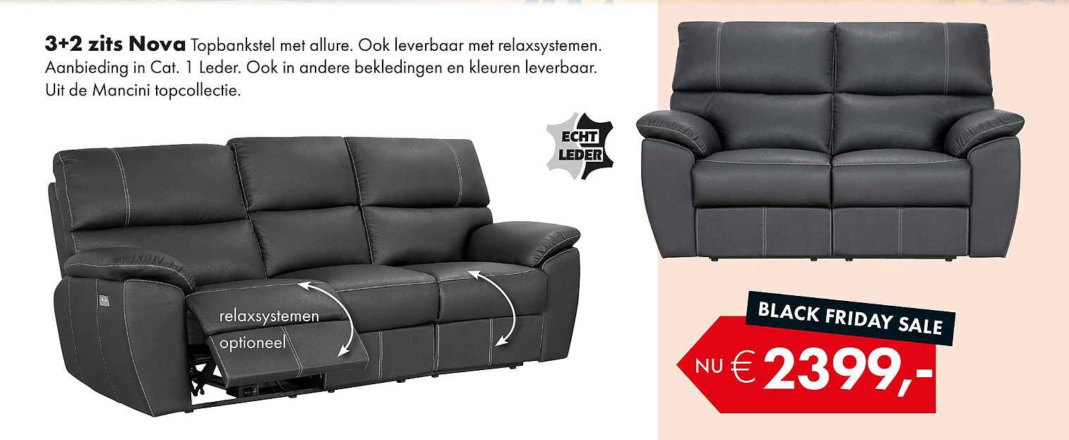 3+2 zits Nova Topbankstel met allure. Ook leverbaar met relaxsystemen.