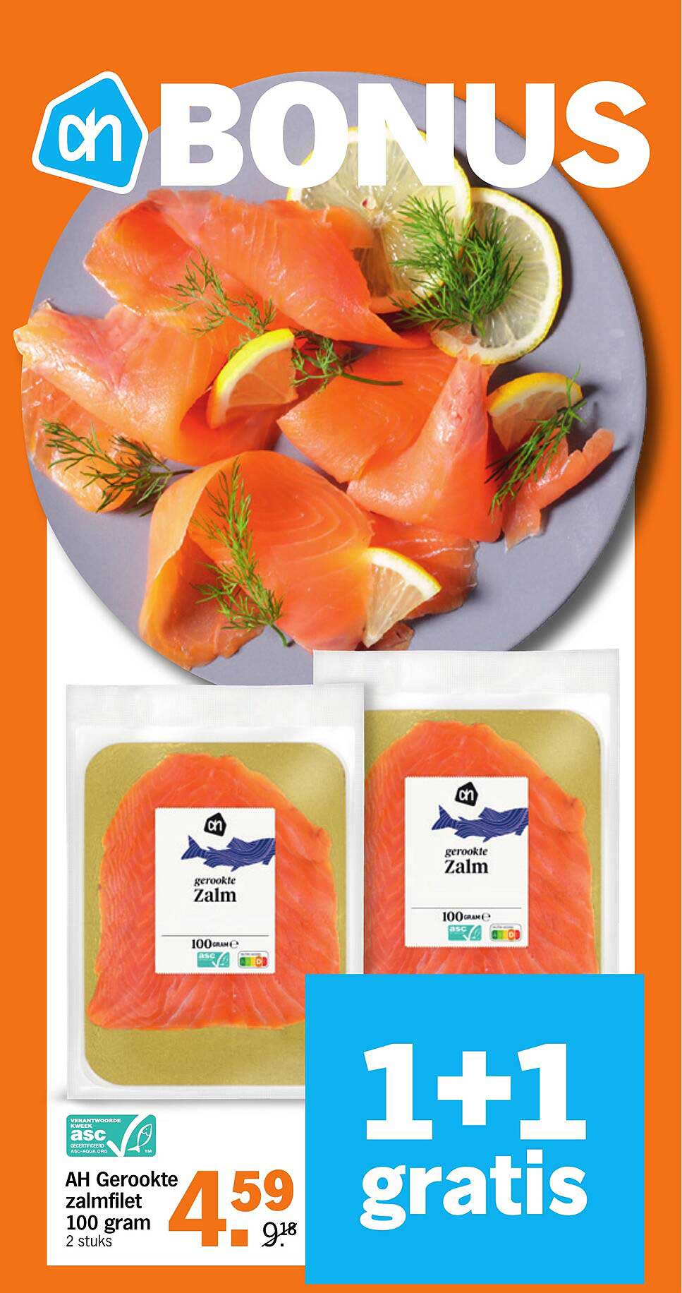 AH Gerookte zalmfilet 100 gram 2 stuks