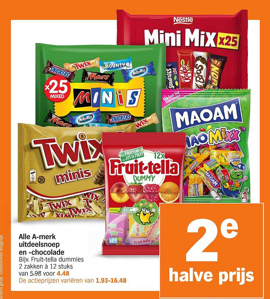 Alle A-merk uitdeelsnoep en -chocolade
