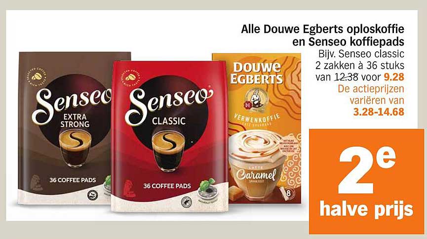 Alle Douwe Egberts oploskoffie en Senseo koffiepads