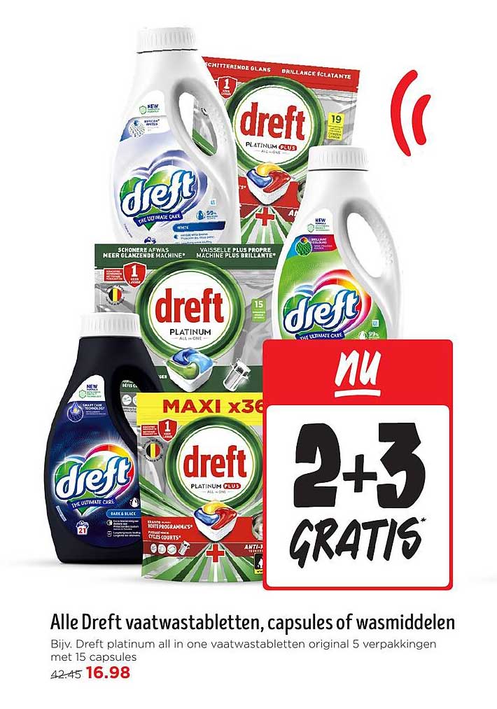 Alle Dreft vaatwastabletten, capsules of wasmiddelen