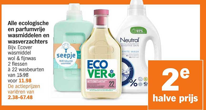 Alle ecologische en parfumvrije wasmiddelen en wasverzachters