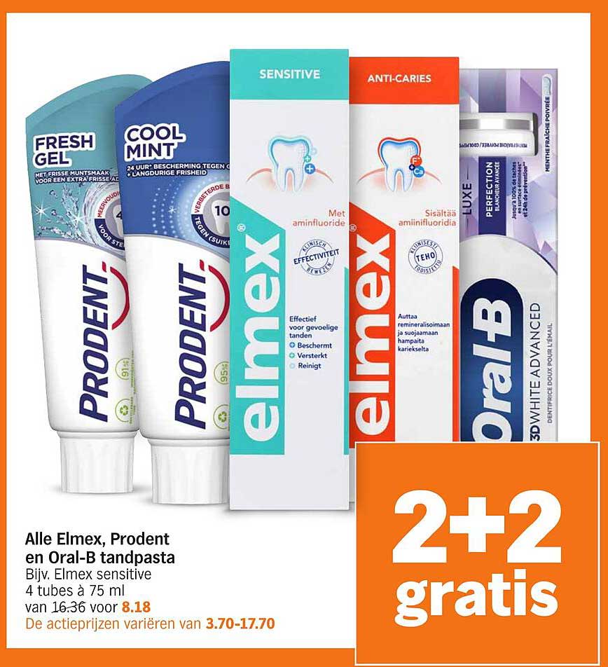 Alle Elmex, Prodent en Oral-B tandpasta