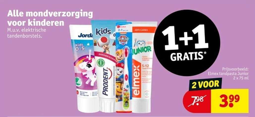 Alle mondverzorging voor kinderen, M.u.v. elektrische tandenborstels.