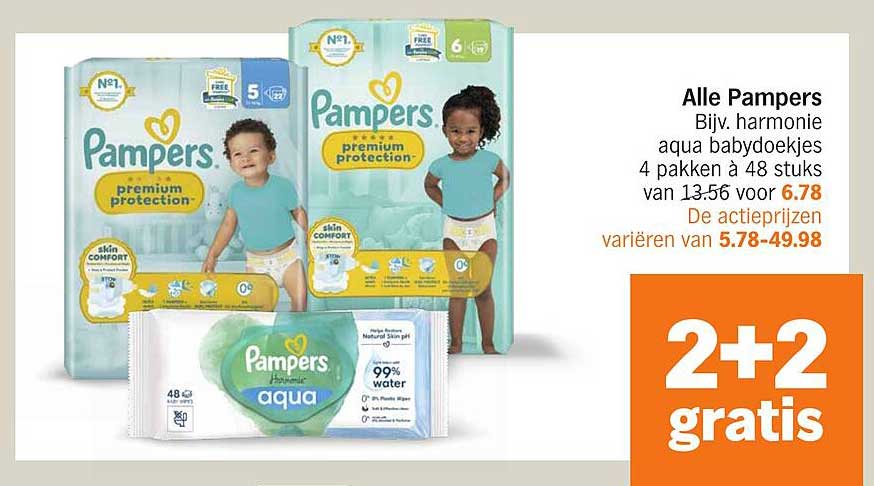 Alle Pampers Bijv. harmonie aqua babydoekjes 4 pakken à 48 stuks van 13.56 voor 6.78
