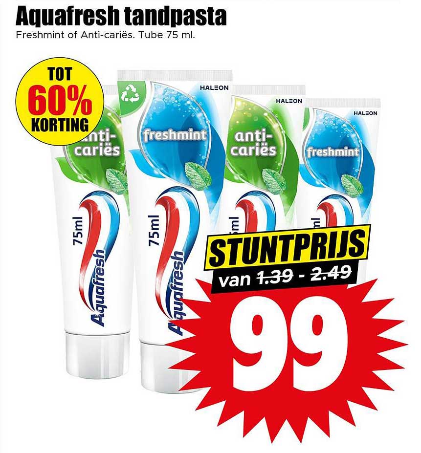 Aquafresh tandpasta Freshmint of Anti-cariës. Tube 75 ml.