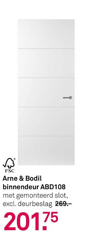 Arne & Bodil binnendeur ABD108 met gemonteerd slot, excl. deurbeslag