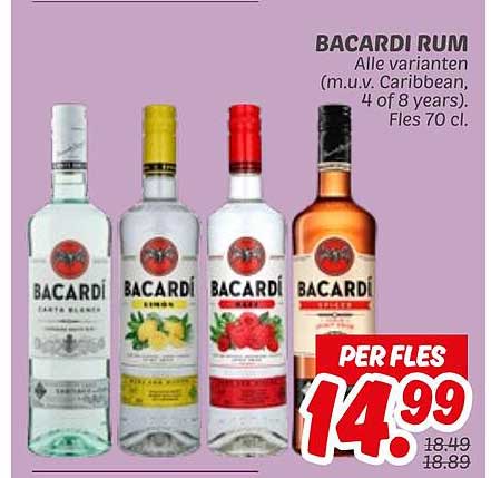 BACARDI RUM Alle varianten (m.u.v. Caribbean, 4 of 8 years). Fles 70 cl.