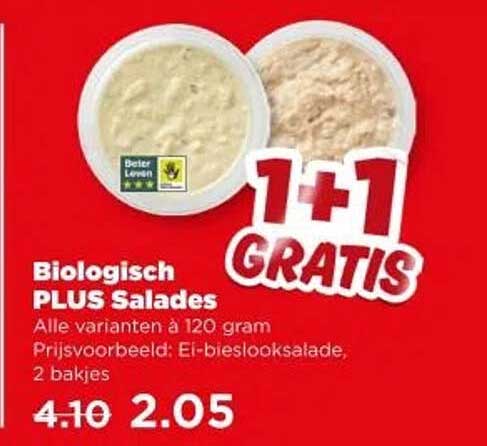 Biologisch PLUS Salades 1+1 GRATIS