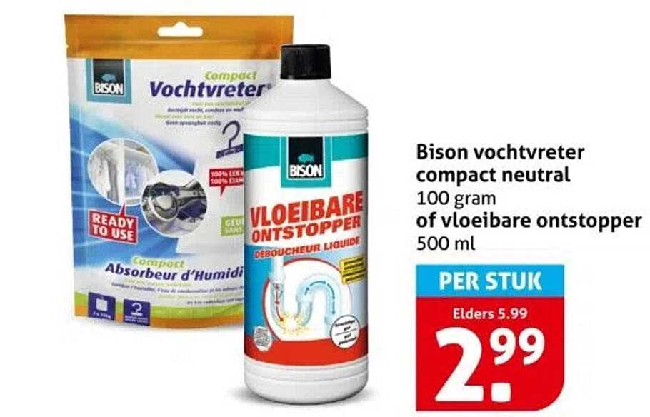 Bison vochtvreter compact neutral 100 gram of vloeibare ontstopper 500 ml