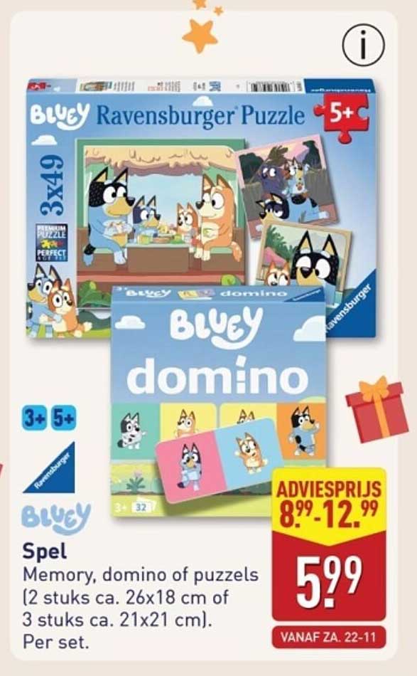 Bluey Spel - Memory, domino of puzzels