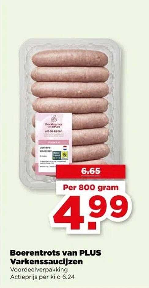 Boerentrots van PLUS Varkenssaucijzen
