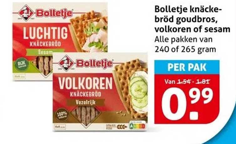 Bolletje knäckebröd goudbrots, volkoren of sesam