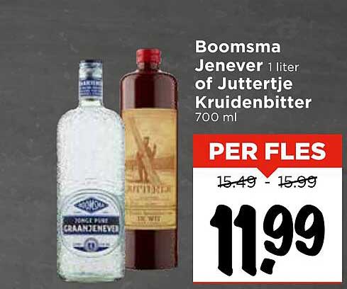 Boomsma Jenever 1 liter of Juttertje Kruidenbitter 700 ml