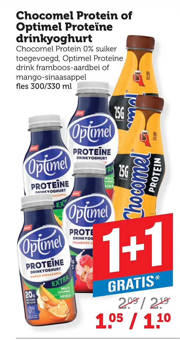 Chocomel Protein of Optimel Proteïne drinkyoghurt
