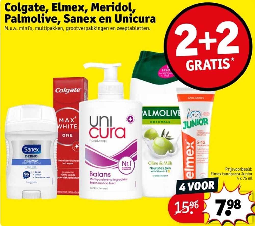 Colgate, Elmex, Meridol, Palmolive, Sanex en Unicura - 2+2 GRATIS*