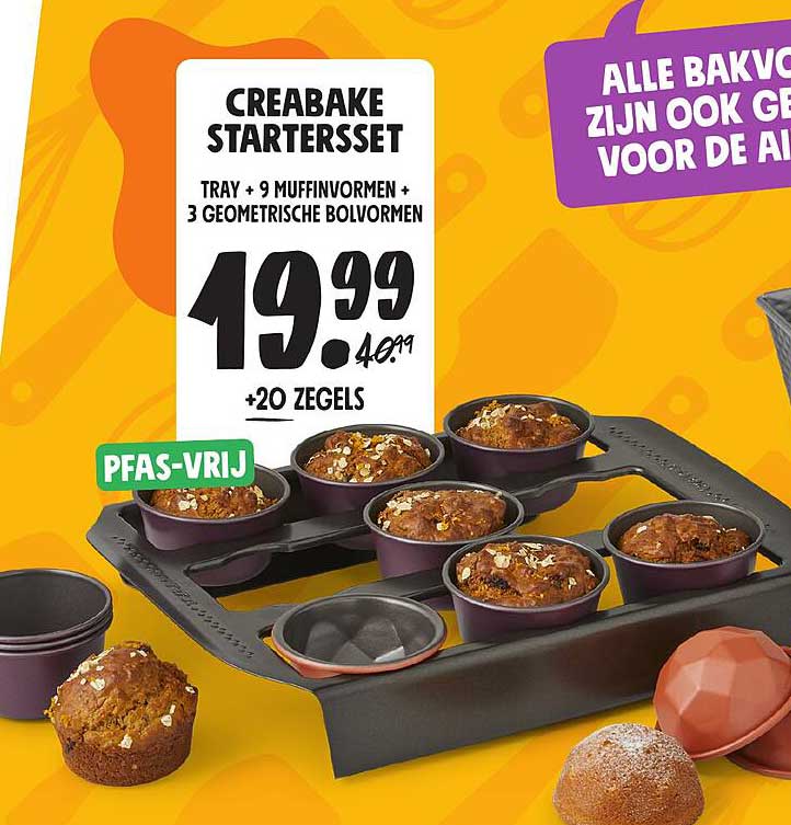 CREBAKE STARTERSSET TRAY + 9 MUFFINVORMEN + 3 GEOMETRISCHE BOLVORMEN