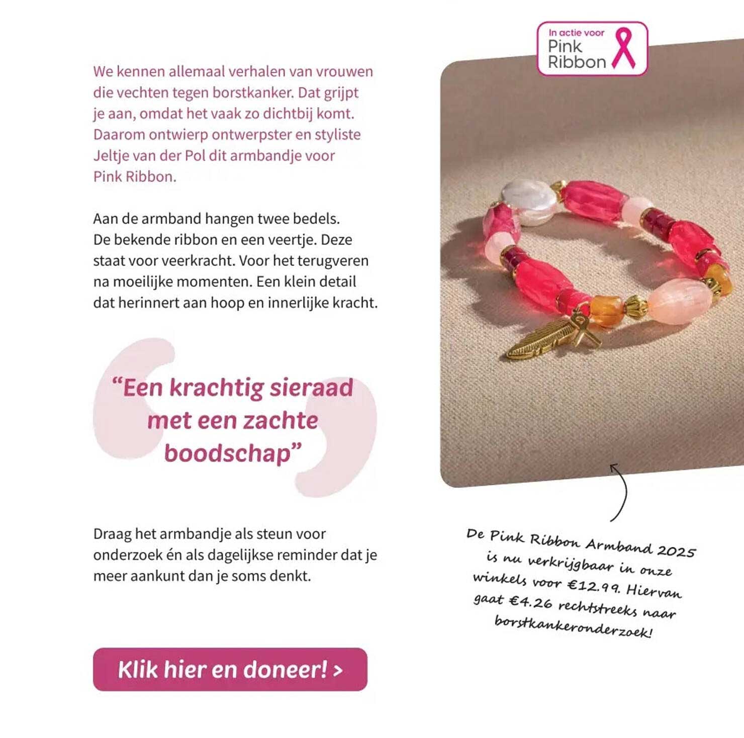 De Pink Ribbon Armband 2025