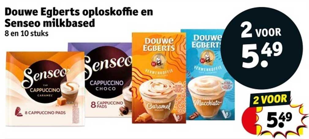 Douwe Egberts oploskoffie en Senseo milkbased