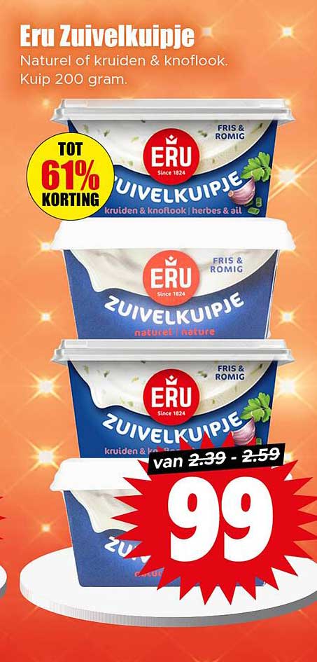 Eru Zuivelkuipje Naturel of kruiden & knoflook 200 gram
