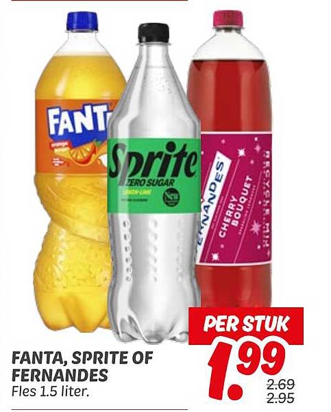 FANTA, SPRITE OF FERNANDES Fles 1.5 liter.