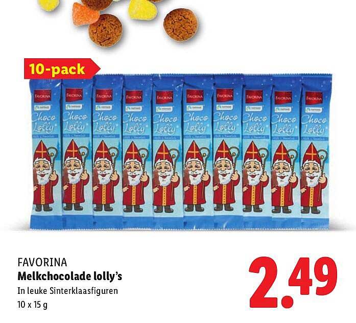 FAVORINA Melkchocolade lolly’s in leuke Sinterklaasfiguren 10 x 15 g