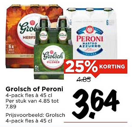 Grolsch of Peroni 4-pack fles à 45 cl