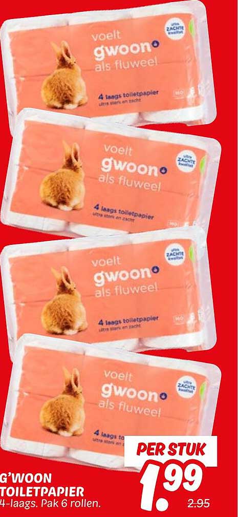 g'woon toiletpapier 4-laags. Pak 6 rollen.