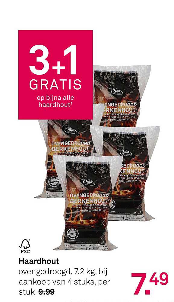 Haardhout, 7.2 kg, bij aankoop van 4 stuks, per stuk 9.99