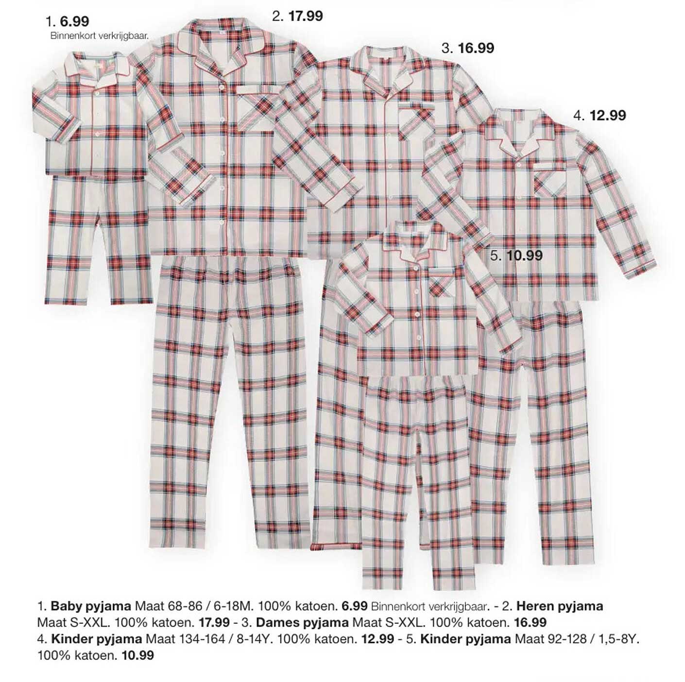 Heren pyjama Maat S-XXL. 100% katoen. 17.99