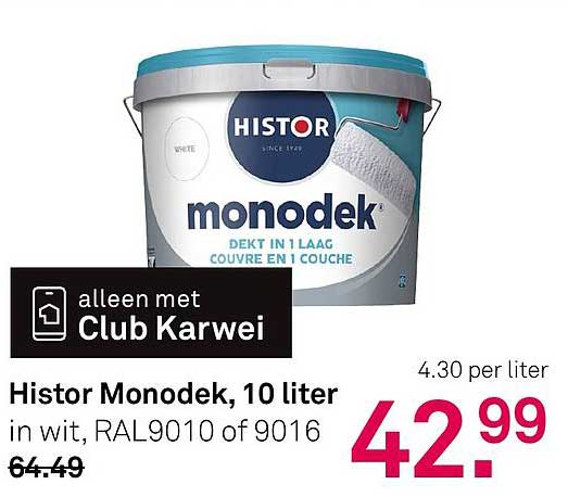 Histor Monodek, 10 liter in wit, RAL9010 of 9016