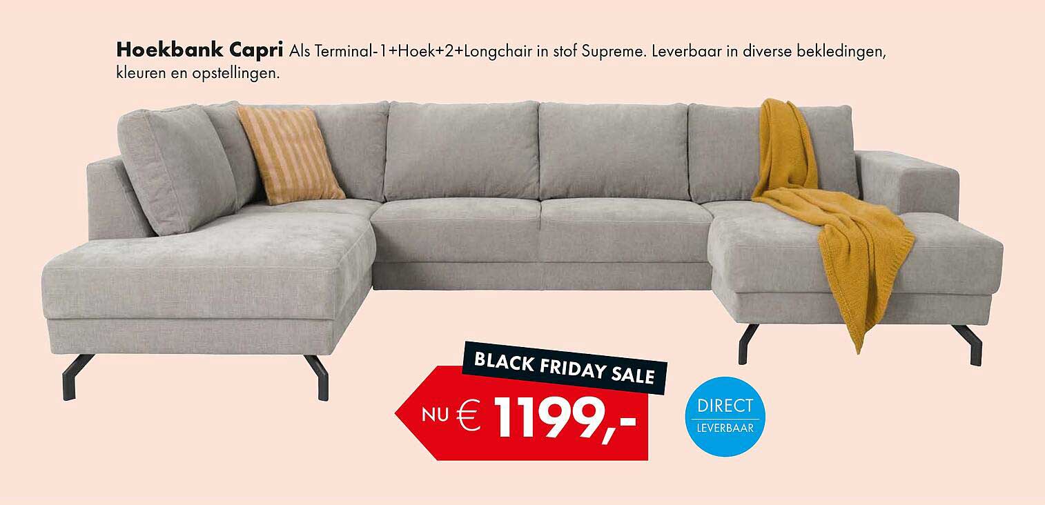 Hoekbank Capri Als Terminal-1+Hoek+2+Longchair in stof Supreme.