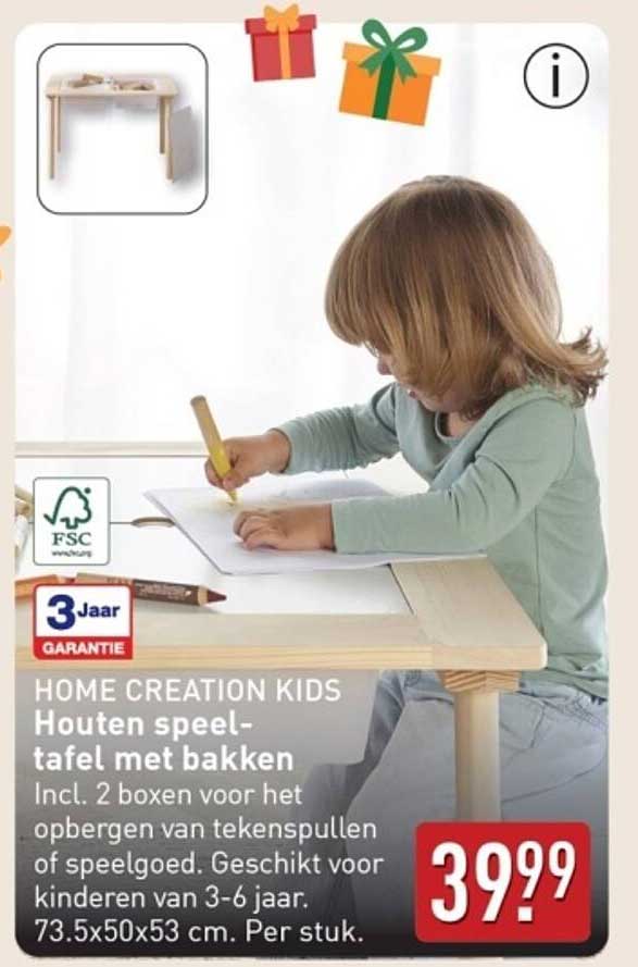 Houten speel-tafel met bakken
