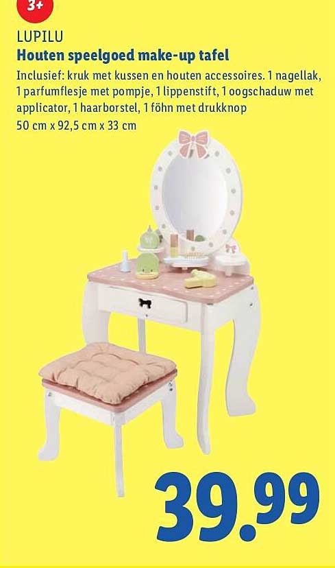 Houten speelgoed make-up tafel