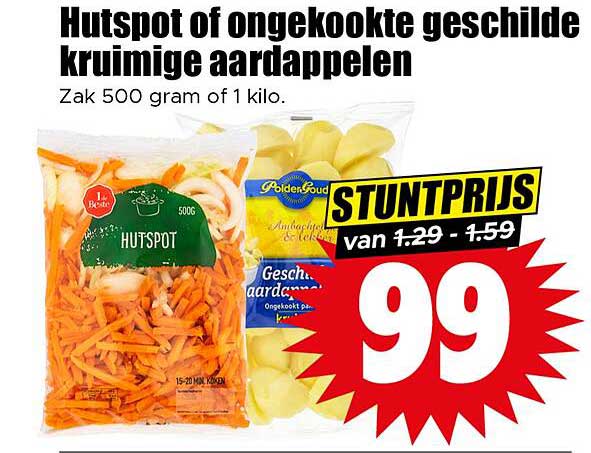 Hutspot of ongekookte geschilde kruimige aardappelen