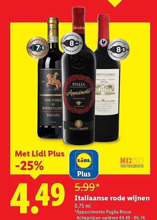 Italiaanse rode wijnen 0,75 ml