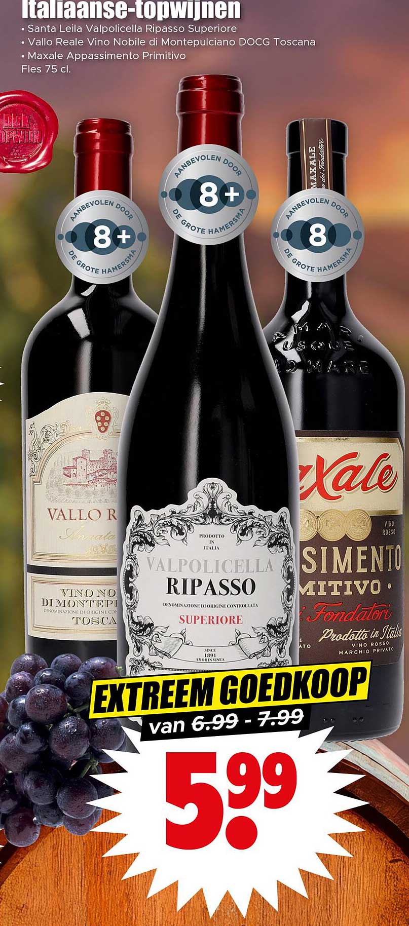 Italiaanse topwijnen - EXTREEM GOEDKOOP van 6.99 - 7.99 voor 5.99