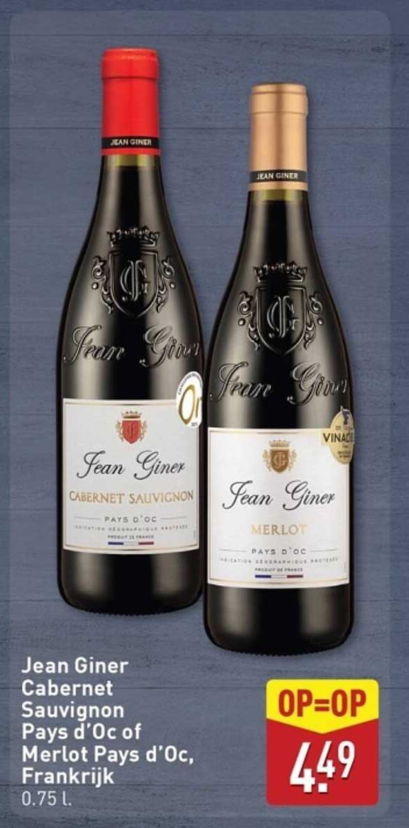 Jean Giner Cabernet Sauvignon Pays d'Oc of Merlot Pays d'Oc, Frankrijk 0.75 l.