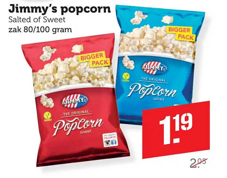 Jimmy's popcorn Salted of Sweet zak 80/100 gram