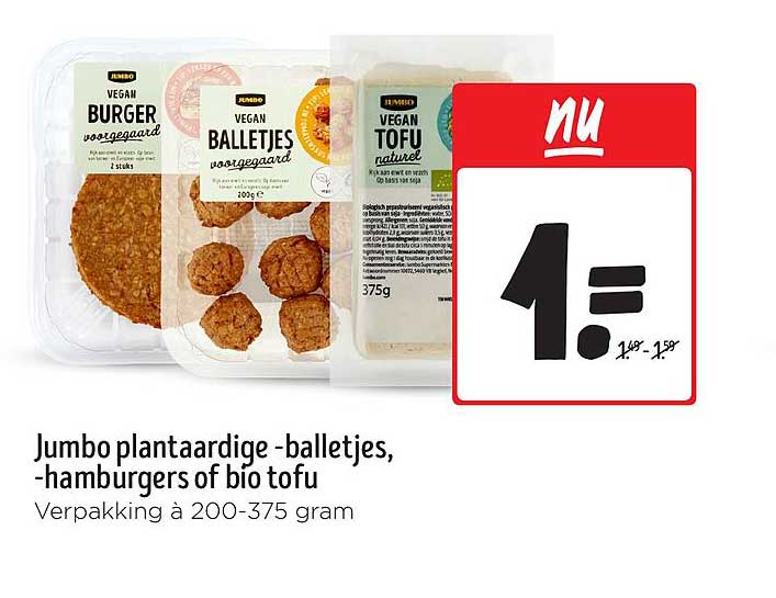 Jumbo plantaardige -balletjes, -hamburgers of bio tofu
