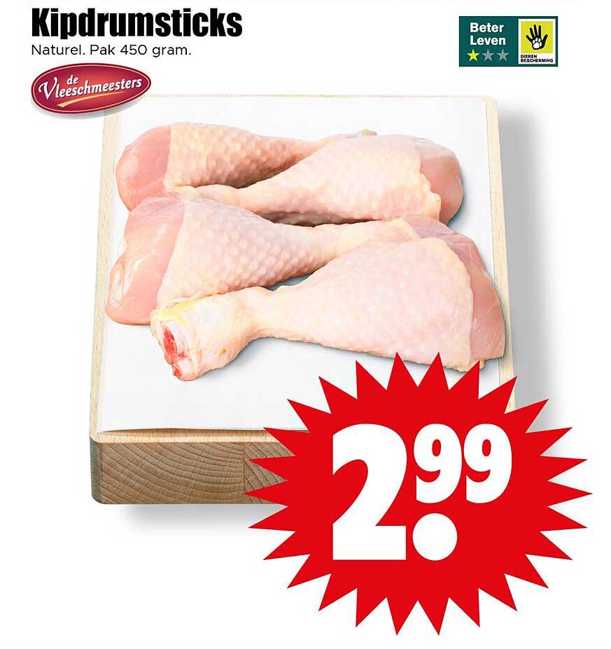 Kipdrumsticks Naturel. Pak 450 gram.