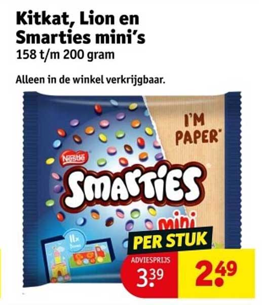 Kitkat, Lion en Smarties mini's